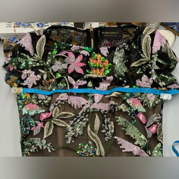 🆕 BRONX & BANCO 🧿 NWOT Zinnia Side-Split Sequin & Embroidered Gown, Sz S US 4 - Picture 14 of 16